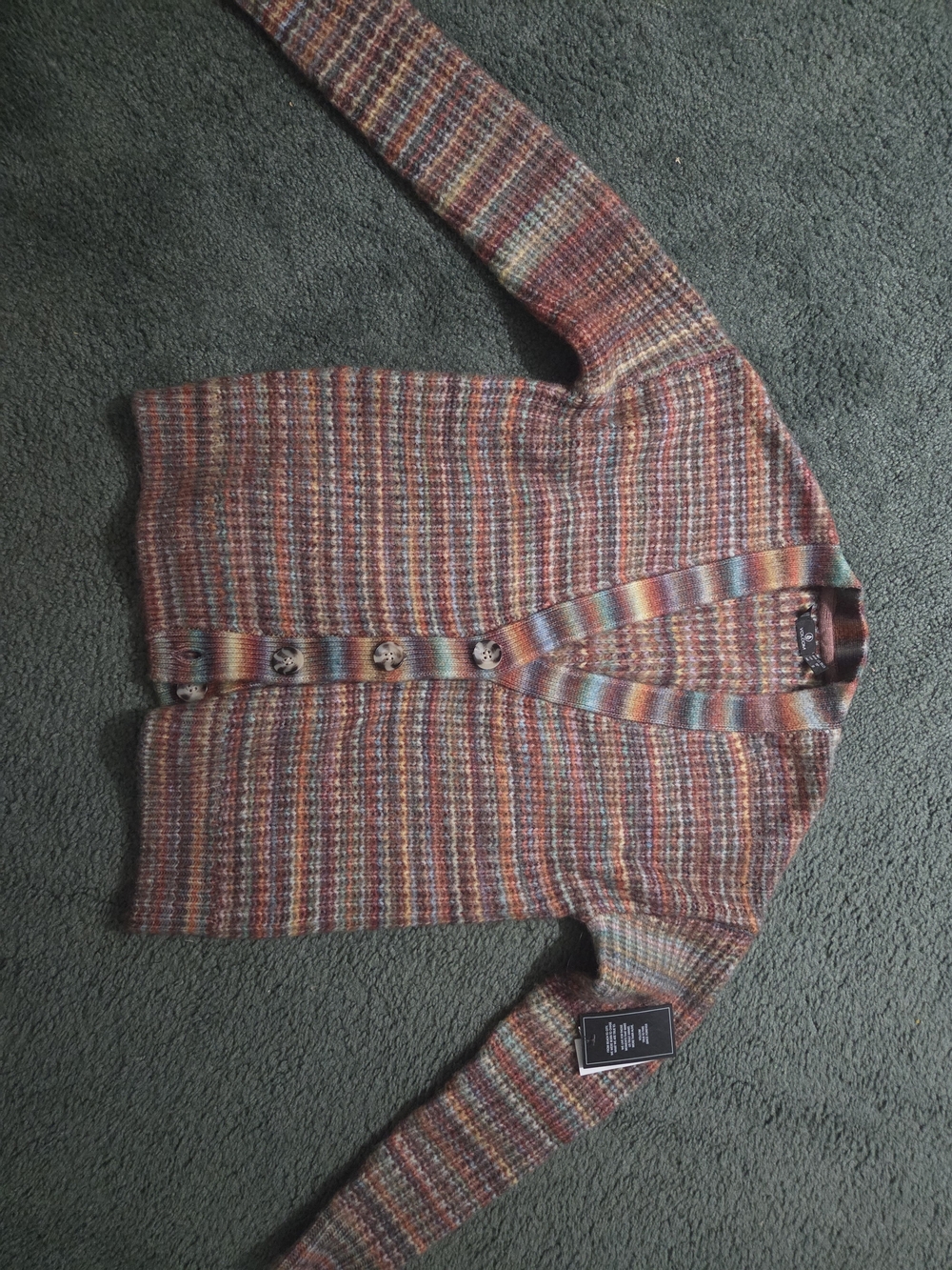 Volcom Multicolor Knit Cardigan in Burgundy, Teal, and Cream